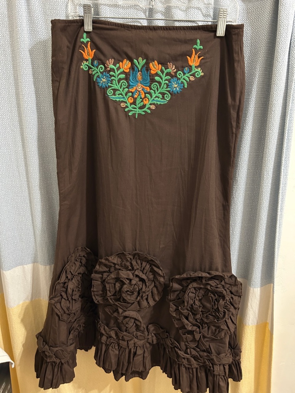 Miss Me Brown Maxi Skirt with Multicolor Embroidery